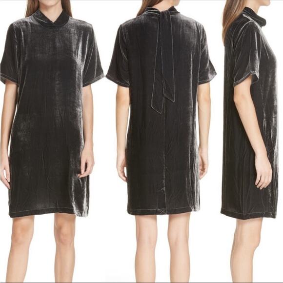 NWT Eileen Fisher Dress Crushed Velvet Mock Neck Tie Back Sheath Oversized - Picture 14 of 16